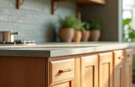 Eco-friendly kitchen with natural wood and recycled countertop