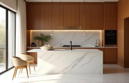 Marble and wood kitchen installation in Milan 2024