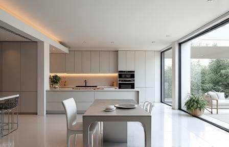 Ultramodern open-plan kitchen with integrated dining island