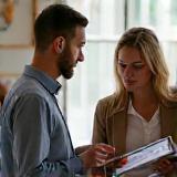 Designer and client in a meeting discussing kitchen ideas